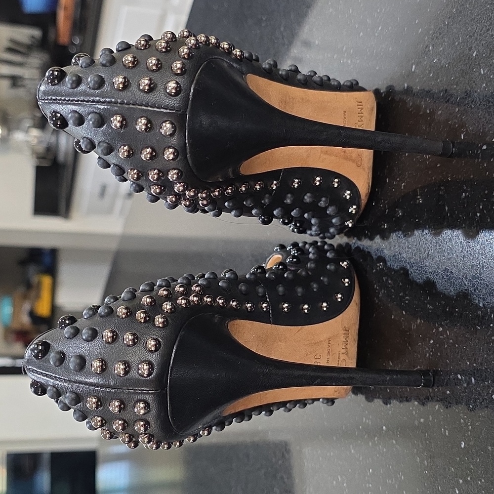 Jimmy Choo Abel Black Studded Leather Pointed Toe Stiletto Pumps Heels Size 8 - Picture 3 of 10